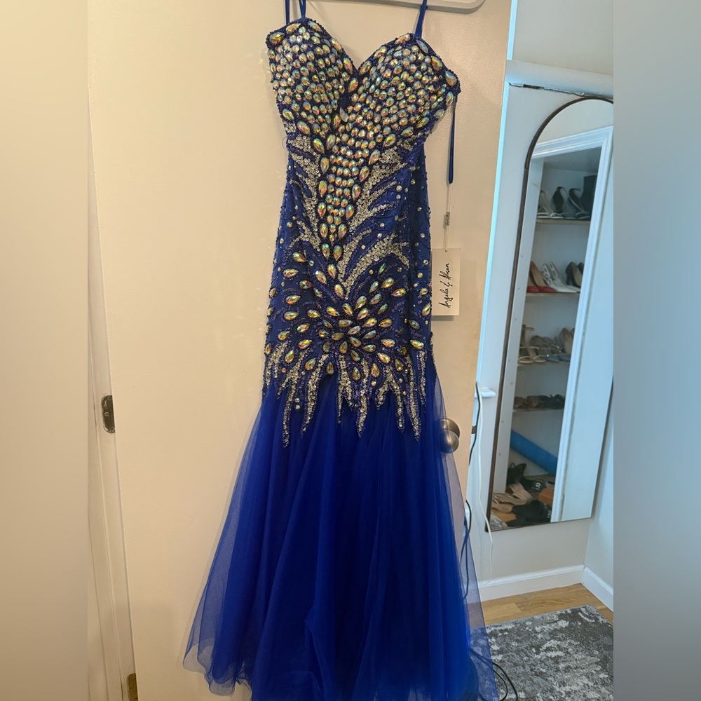 Angela & Alison Blue and Gold Prom Dress
